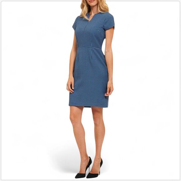 Robert Graham Blue Diana Check Print Short Sleeve Fitted Sheath Dress NWT New 10 - Picture 1 of 7